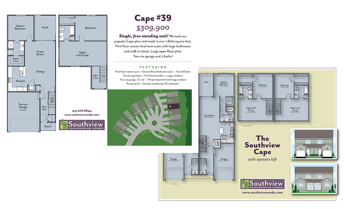 Manganaro Builders: Southview Condominium Homes floor plan posters and handout flyers