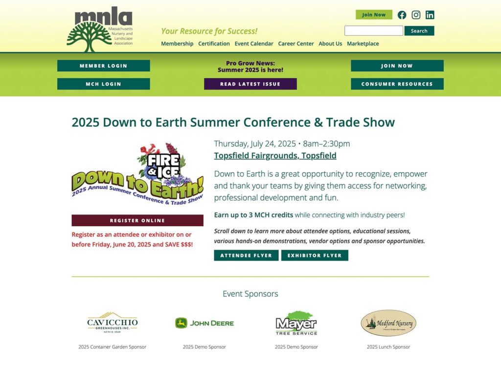 Massachusetts nursery and landscape association down to earth summer conference event web page